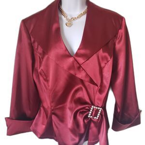 VTG Shimmering Red Wine Cardigan With Rhinestone Buckle